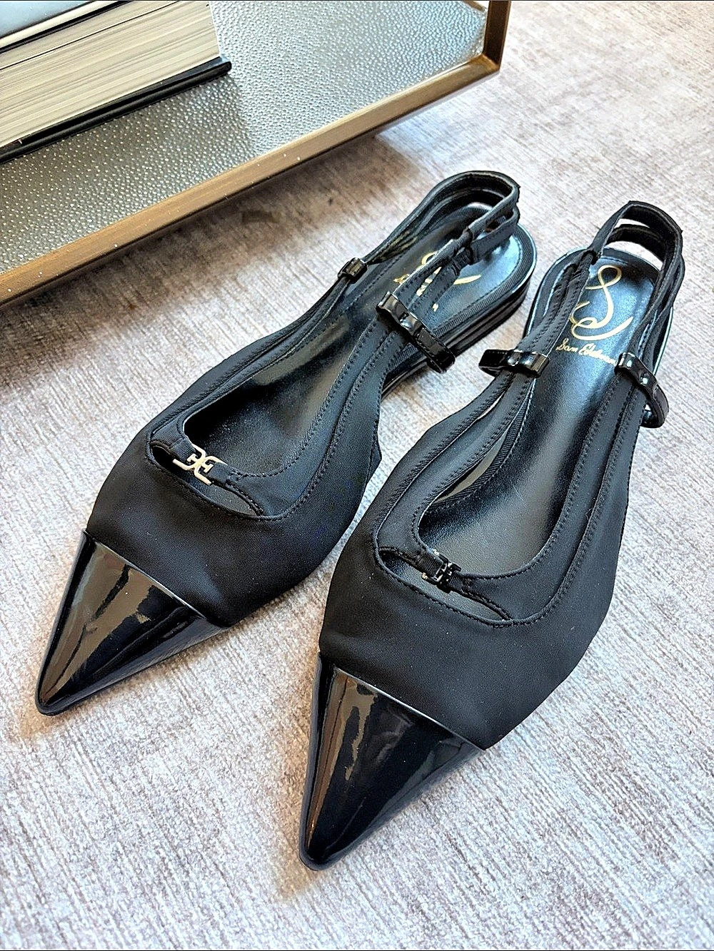 Sam Edelman Cecelia Cap-Toe Slingback Flat Black Heels, Size 9